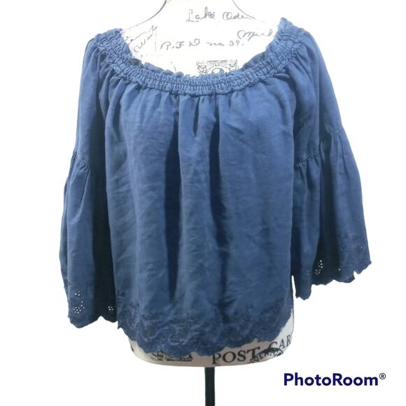 American Eagle Chambray Off Shoulder Bell Sleeve Top M - Picture 1 of 9